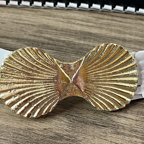 Vintage White Dragon Scale Metal Stretch Belt Gold Shell Buckle - Picture 3 of 9